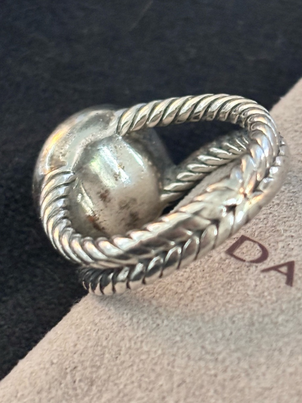 David Yurman Silver Cable Ring - Pearl and Diamond Halo - Albion collection - Picture 7 of 11